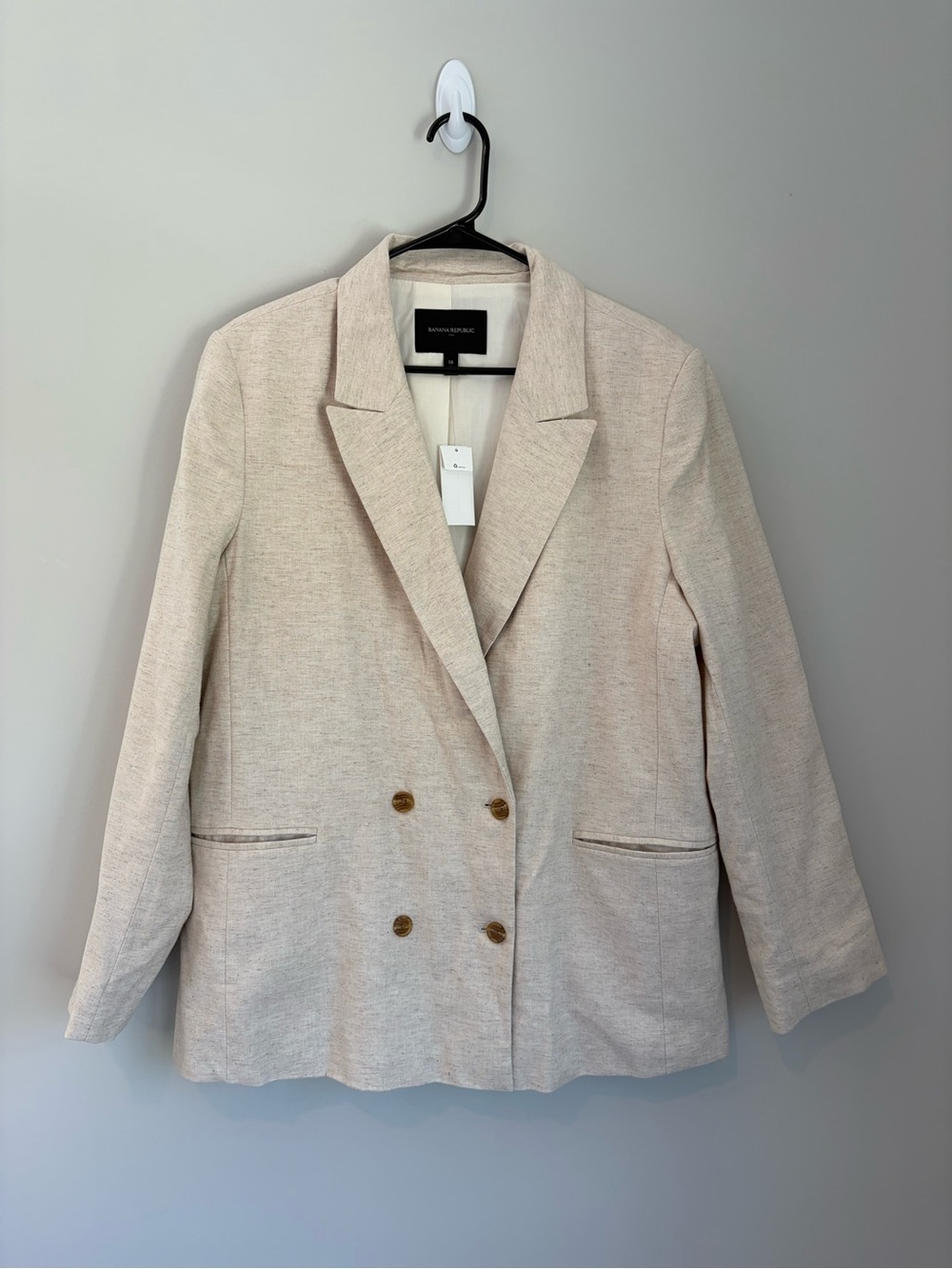 Banana Republic Linen Cotton Double Breasted Blazer Flax